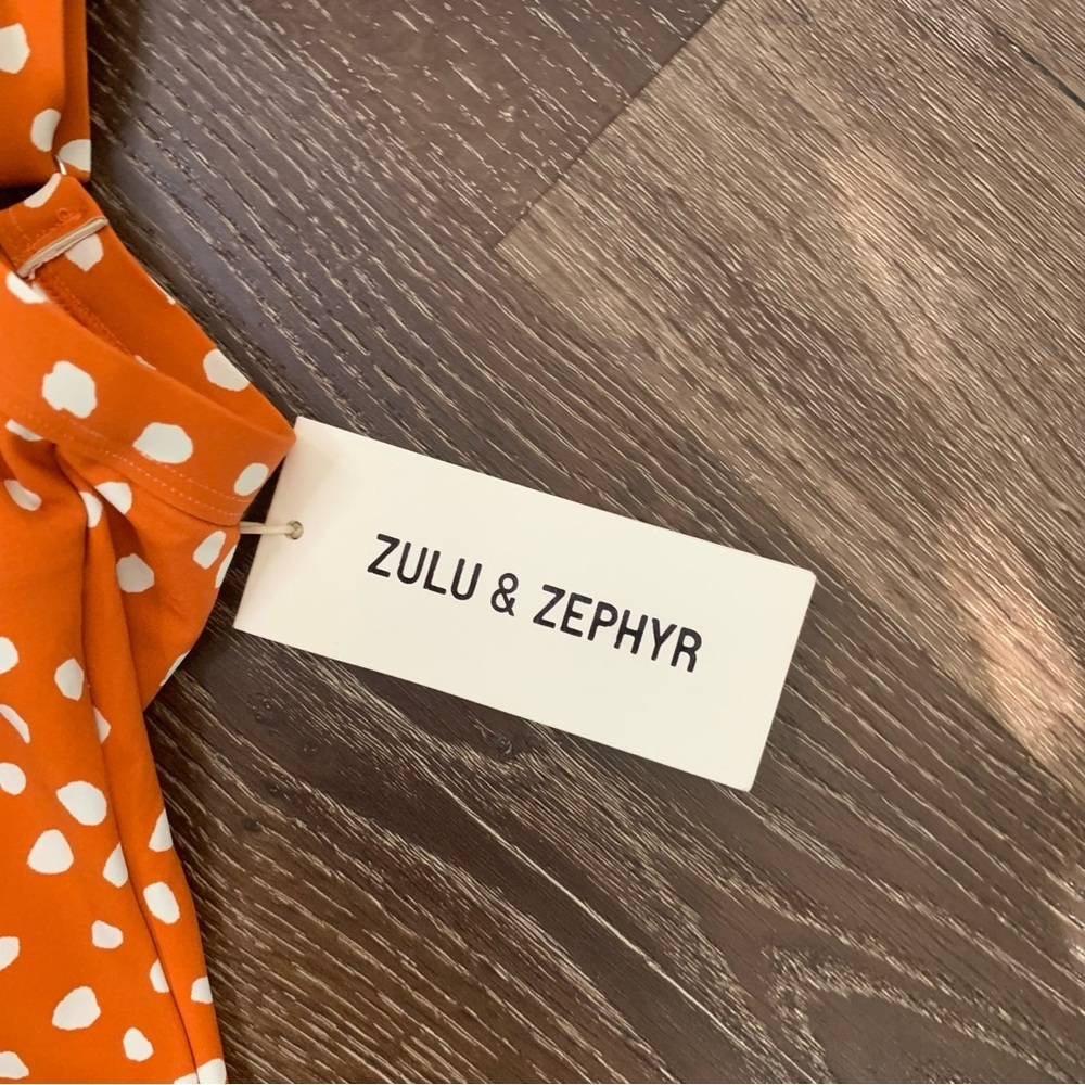 Zulu & Zephyr Womens Amber orange polka dot one piece swimsuit S NWT - Picture 5 of 10